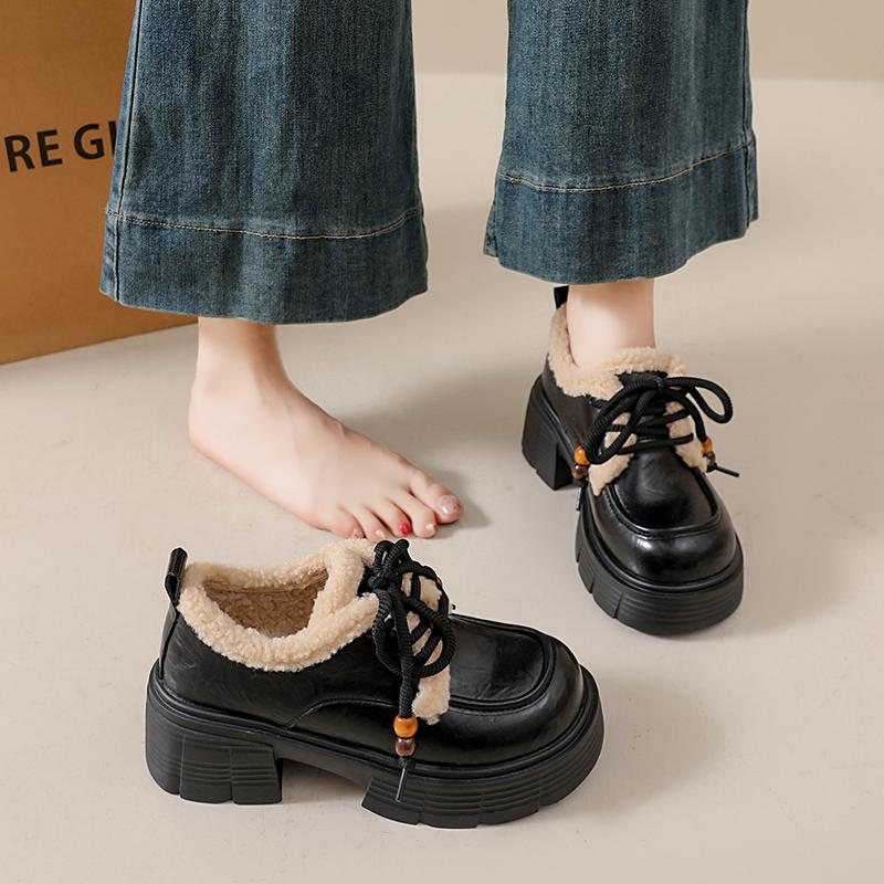 TUINANLE Winter Women's Furry Loafer Shoes, Warm Plush Lined Slip-on Flat Boots, Casual Fur Ankle Booties