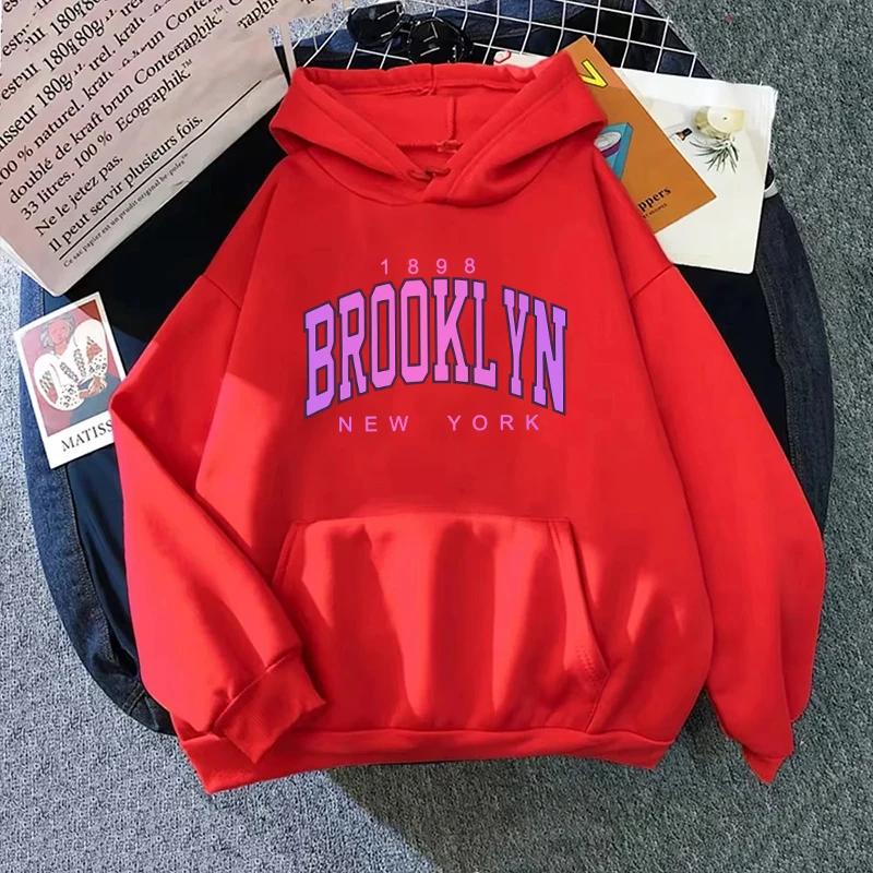 Fashion Women's Sweatshirts High Quality Brooklyn Print Hooded Long Sleeve Pullover City Vibe Girls Daily Casual Hoodie