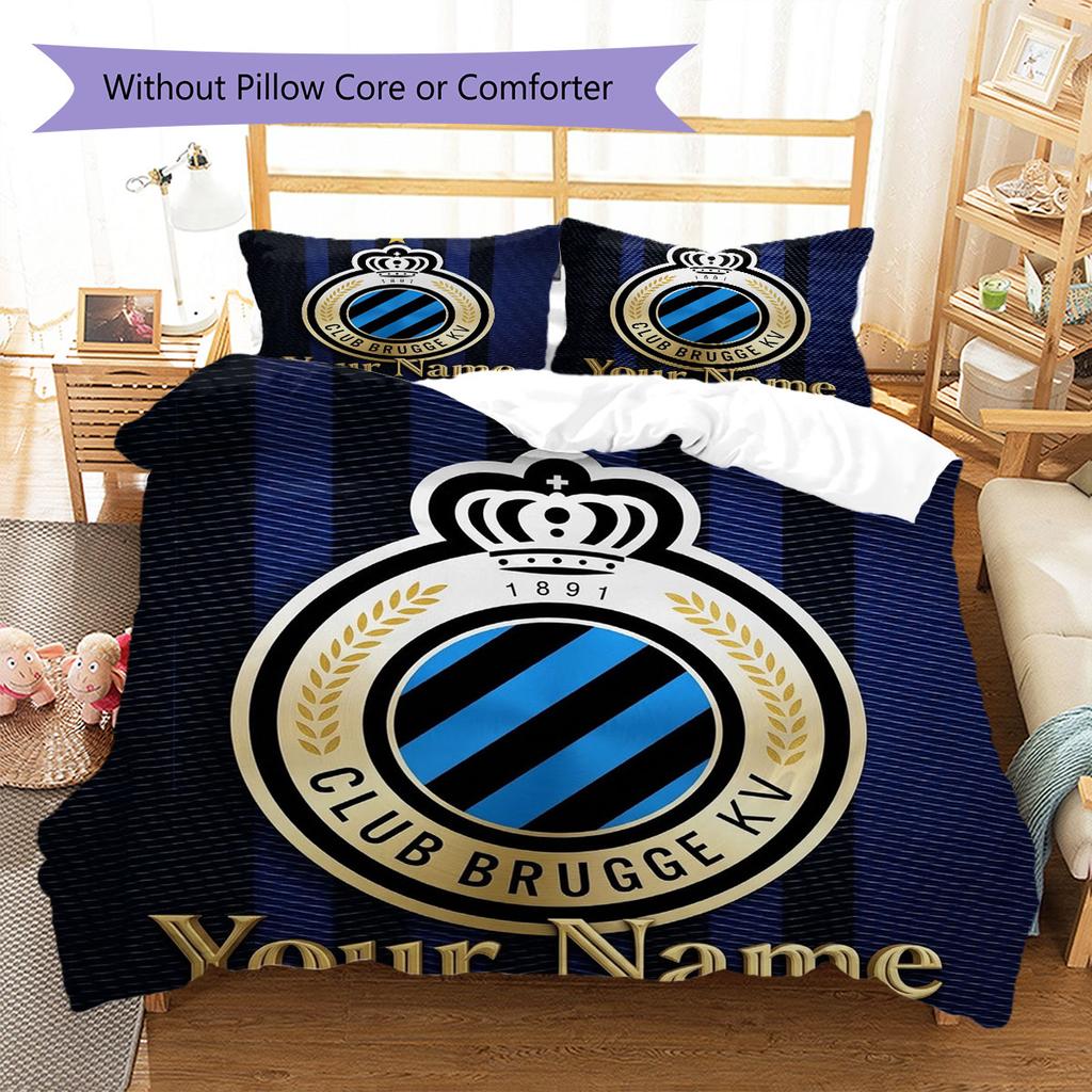 Club Brugge KV Custom Name Pattern Bedding,Quilt Set Quilt Cover Pillowcase Home Birthday Gift(1 * Duvet Cover + 2 * Pillowcase, Without Core)