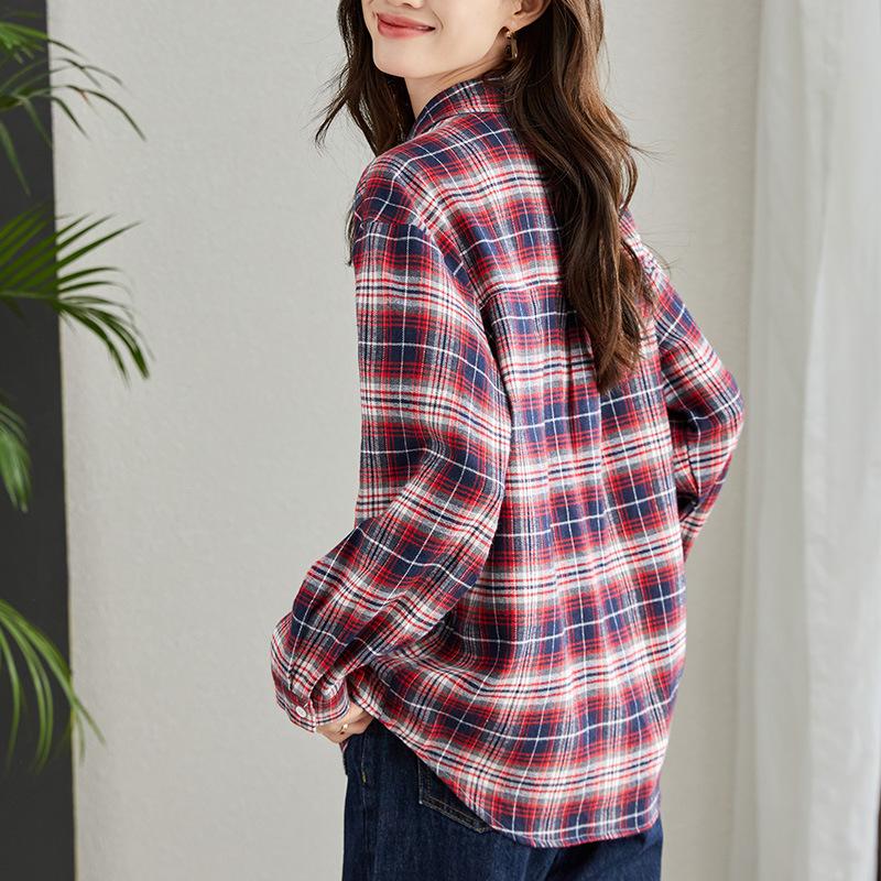

Thickened Plaid Shirt Spring New Jacket Literary and Retro Shirt 2XL