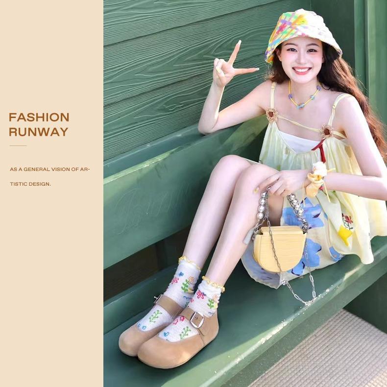 Mary Jane leather women's shoes autumn and autumn retro soft-soled single shoes inner height increase flat-soled one-pedal Birkenbean shoes