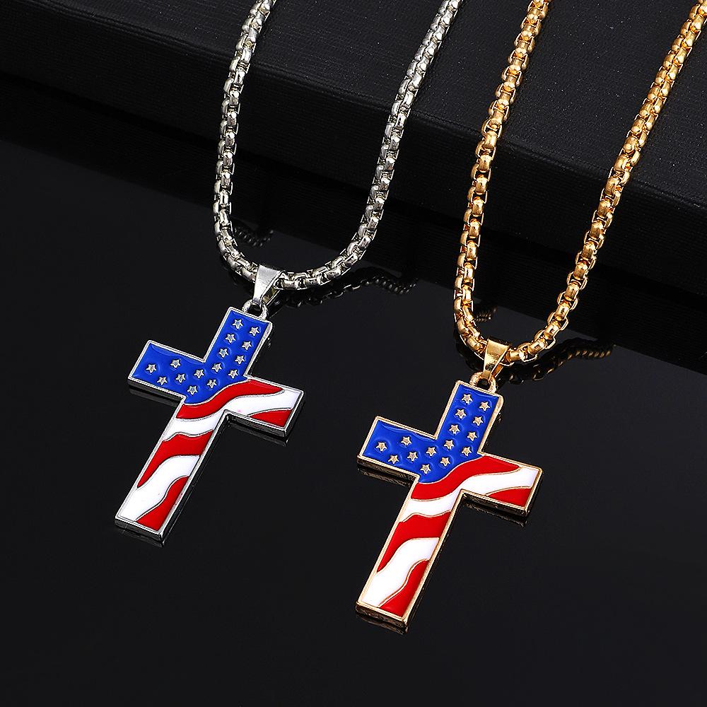 Set Collana e Orecchini Croce Bandiera Stellata del Giorno dell'Indipendenza