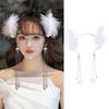 Feather Headband with Tassel White Feather Hair Hoop Headwear for Women