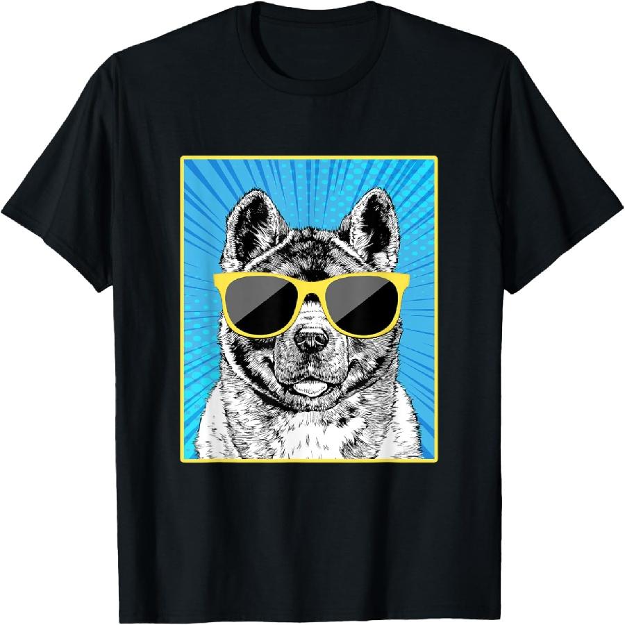 Akita Inu Portrait Pop Art Dog with Sunglasses T-Shirt XXXXXL чёрный