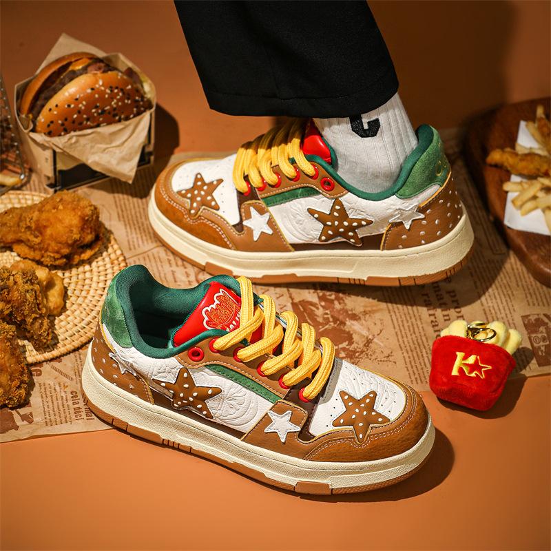 Hamburg fries creative casual shoes low-top thick-soled cushioning sneakers outdoor street shoes