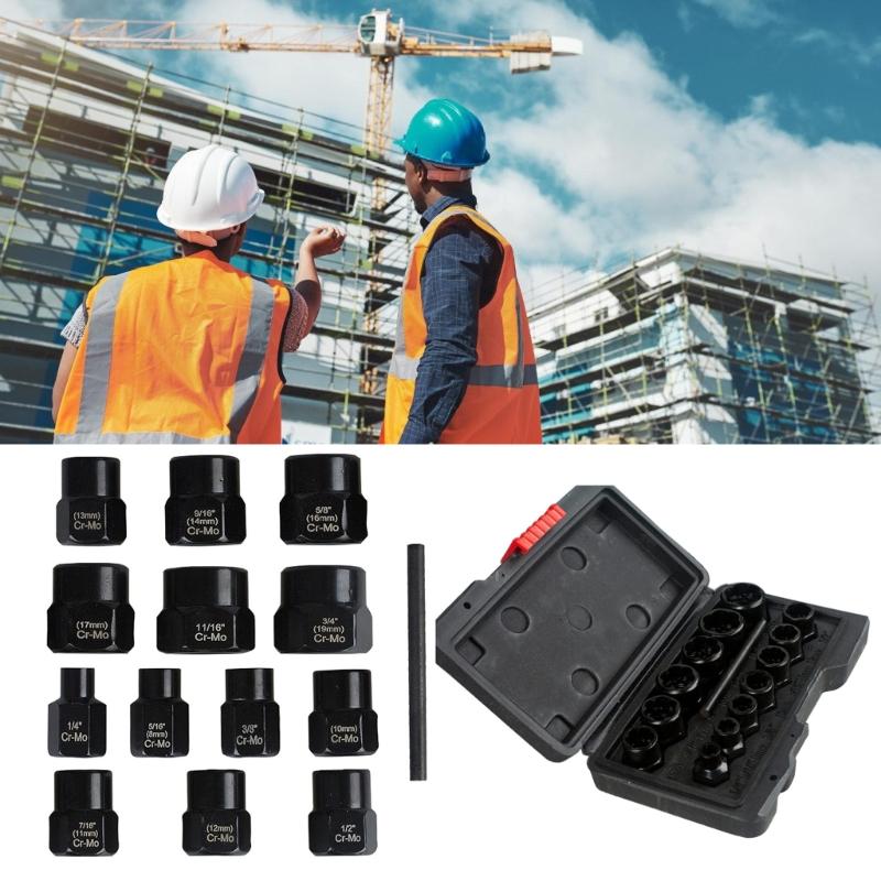 Robuster 14-teiliger Satz Schraubenextraktor-Stecknüsse, geeignet für die schnelle und effiziente Entfernung von Muttern, beschädigten Schrauben und defekten Bolzen