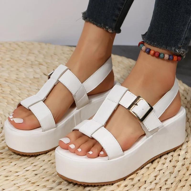 Fashion Women Platform Sandals Summer Plus Size Shoes 2025 Roman Buckle Wedges Heeled Sandals Casual Open Toe Woman Sandalias De Mujer