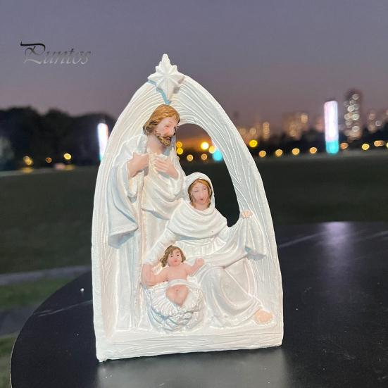 Resin Nativity Decoration Holy Family Figurine Advent Statue Joseph Virgin Mary Birth of Jesus Sculpture Home Office Desktop Ornament Scene Decor
