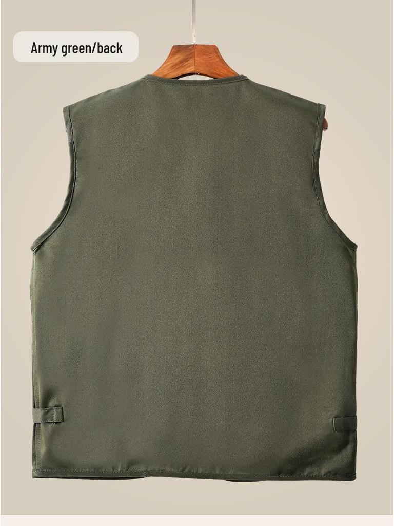 Men's Spring/Autumn Cotton Multi-Pocket Vest - Outdoor, Casual, Sleeveless Jacket for Middle-Aged & Elderly. Perfect for Fishing & Daily Wear.
