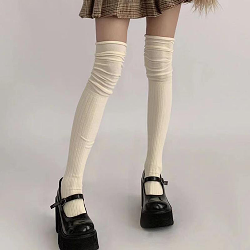 Medias de Color Sólido para Mujer Hasta el Muslo Por Encima de la Rodilla Calcetines JK Japoneses