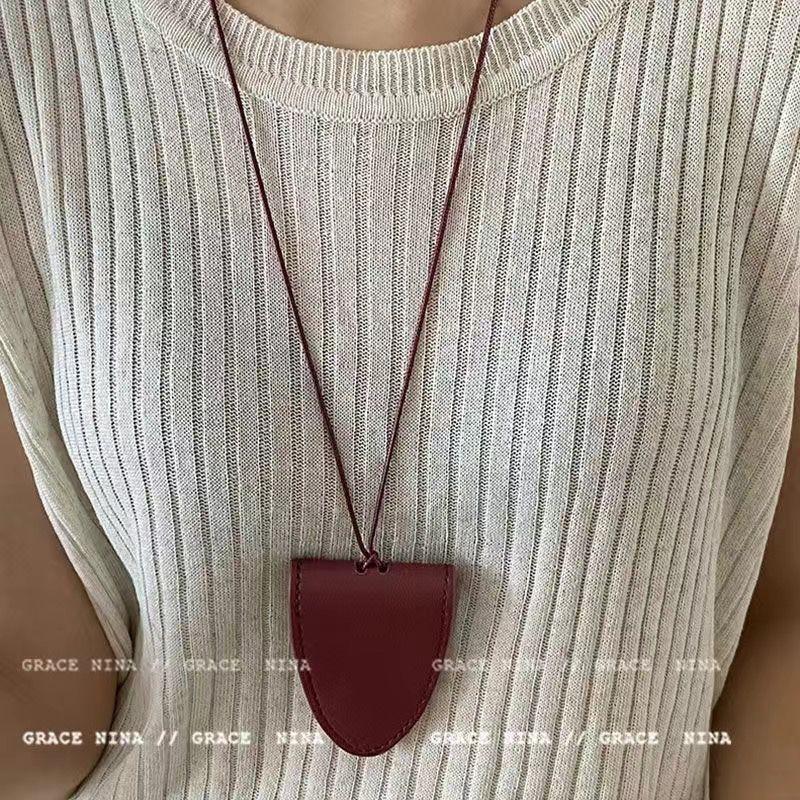 Neck magnetic leather glasses bag Neck card bag Unisex portable long chain key bag Sunglasses storage bag