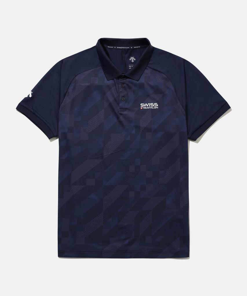 DESCENTE Swiss Triathlon Graphic Polo Short Sleeve T-Shirt Navy Sr221Ips55 (B Type)