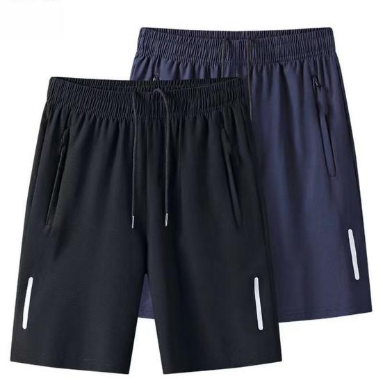 Men Sport Shorts Solid Color Straight Elastic Waist Casual Daily Wear Plus Size Zipper Pockets Retro Thin Knee Length Summer Shorts Men Clothes