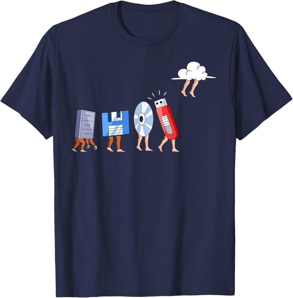 Evoluzione dell'Archiviazione Dati Maglietta Grafica Divertente Regalo per Sviluppatore Cloud Computing T-Shirt Casual