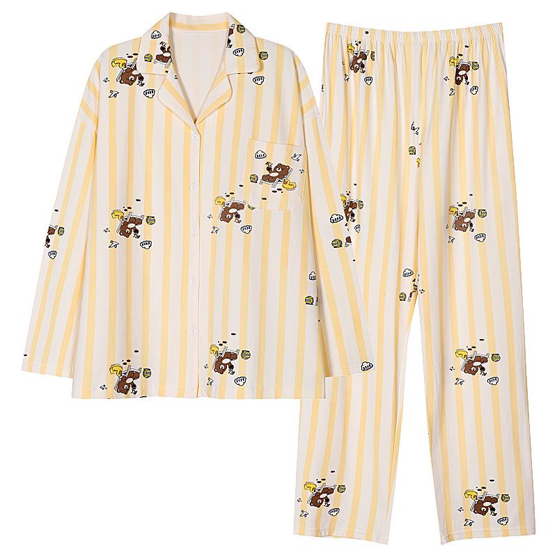 Dámská bavlněná pyžamová souprava 2025: Kardigan s dlouhým rukávem na jaro/podzim, nadměrná velikost, tenký, sladký domácí oděv.