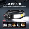 COB LED Induction Headlamp USB Rechargeable Motion Sensor Headlight 1 Light Modes Waterproof Head Torch Camping Fishing Work