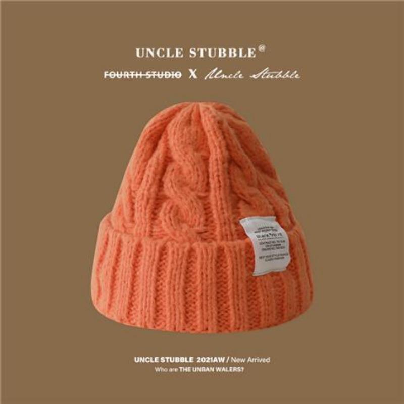 Knitted Appliquéd Twisted Wool Hat Big Head Circumference Winter Candy Colour Ear Protection Hat Women's Hat