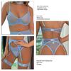 6pcs Set Women Underwire Bra Set Sheer Mesh Bra Panty Set Adjustable Choker Garter Belt Thigh Bands Blue M