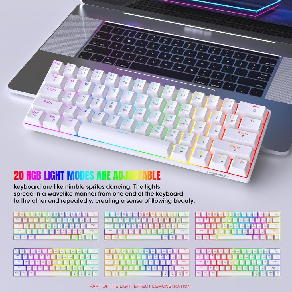 RGB Backlit 61-Key Mechanical Gaming Keyboard with Hot-swappable Red Switches and Full-key Anti-ghosting, Perfect for Office and Gaming.