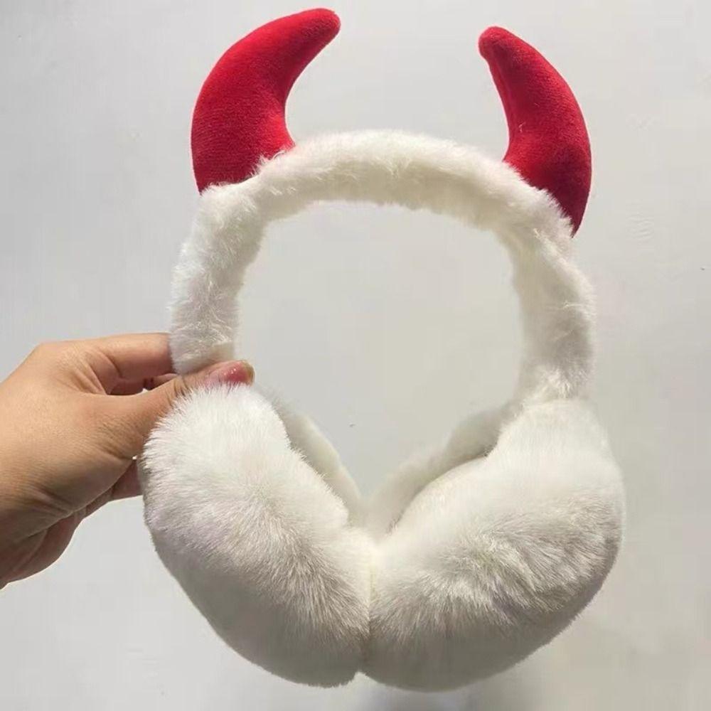 Gothic Foldable Plush Earmuffs Devil Horn Thermal Earmuffs Faux Fur Ear Warmers  Winter Outdoor Use