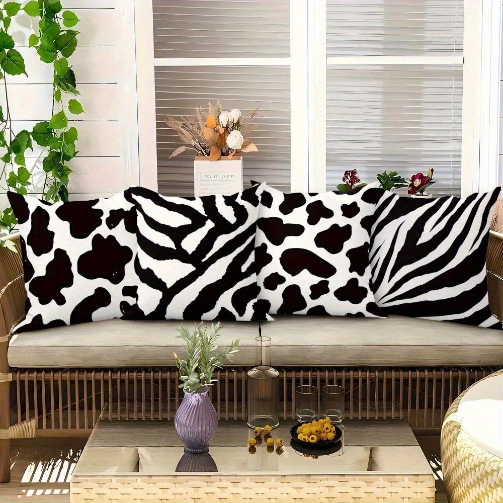 Zweiseitig bedruckte Kissenbezüge, Schwarz-Weiß Zebra & Kuhmuster Kissenhüllen Zeitlose Safari Heimdekoration Für Wohnzimmer