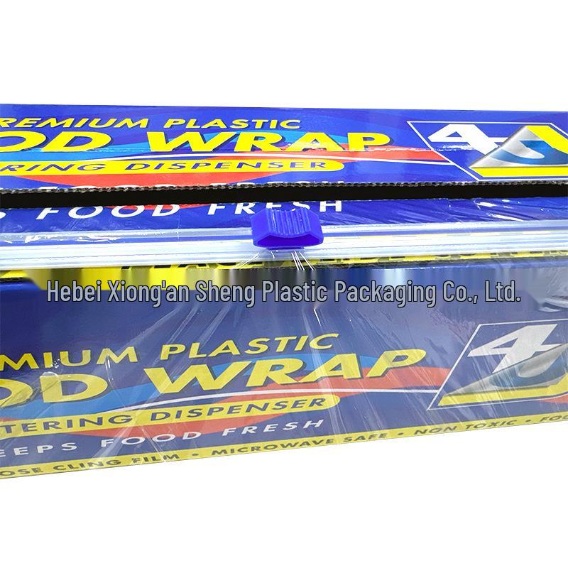 Household PE Fresh-Keeping Film with Sliding Blade Cutter, Food Grade, Large Roll, English Box