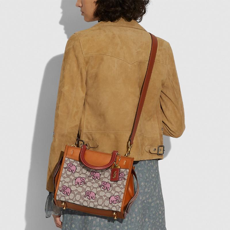 New COACH Rogue Leather Shoulder Bag Crossbody Bag Handbag Medium Size Women's Brown & Monogram C6165-B4TA7