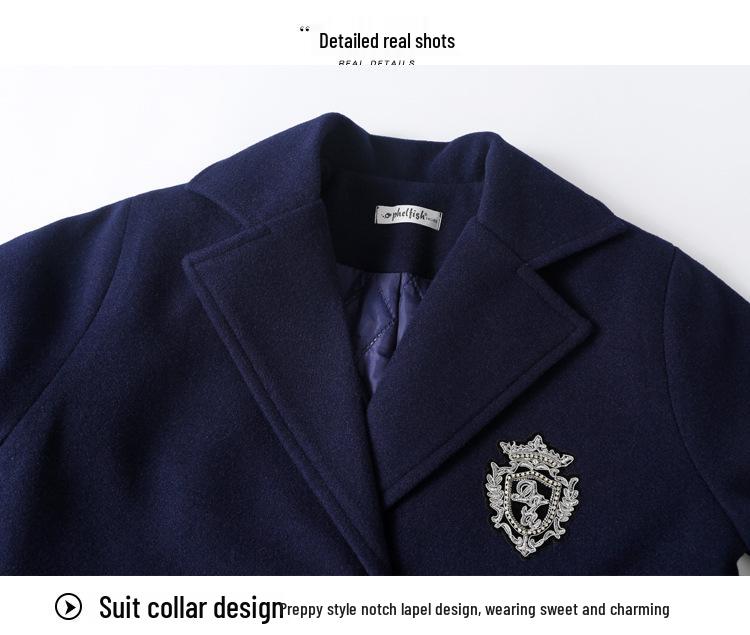 Girls' British College Style Wool Coat - Warm, Thickened, Mid-Length, Cotton-Padded Winter Wear 2025