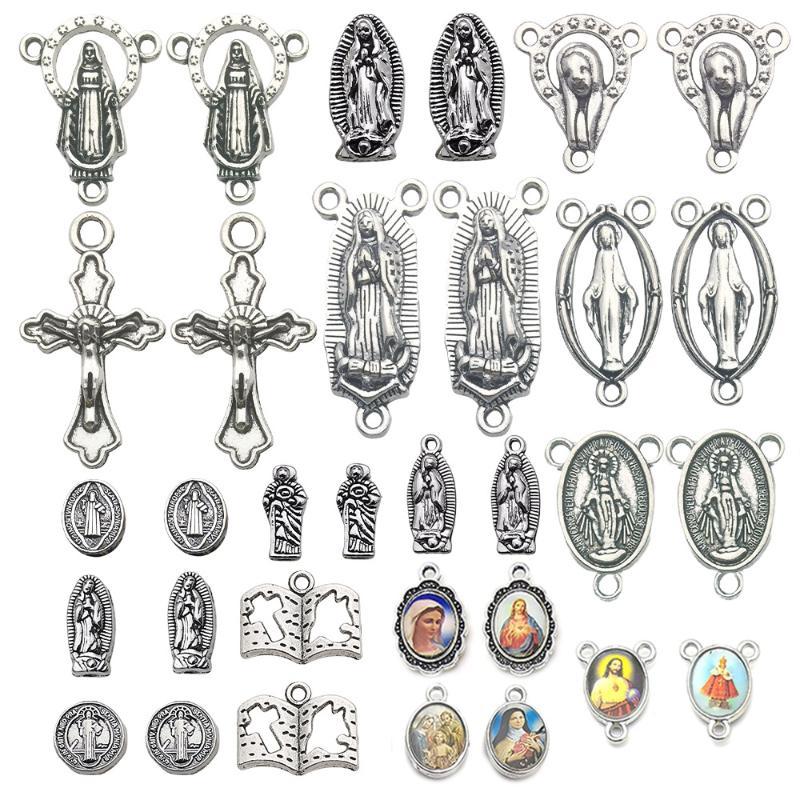 32Pcs Antique Silvery Mary Spacer Bead Charms Alloy Metal Retro Pendants For Diy Jewelry Making Accessories