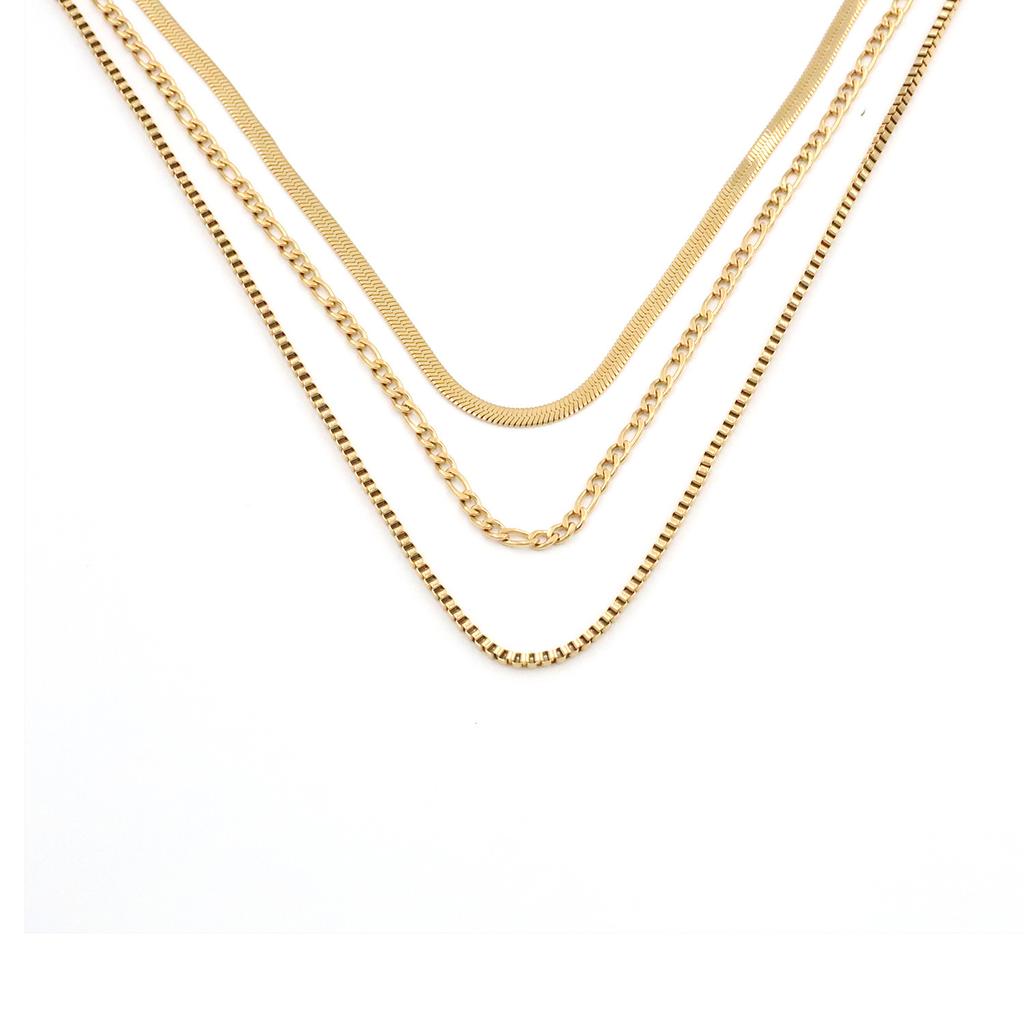 Wind Three Layers Stacked With Titanium Steel Necklace Women'S 18K Gold High-End Necklace Jewelry
