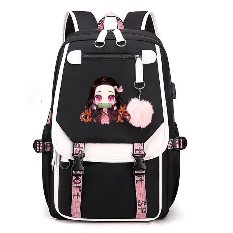 

Around South Korea, the Japanese ghost extinguishing backpack, large-capacity adolescent student schoolbag USB port computer bag чёрный
