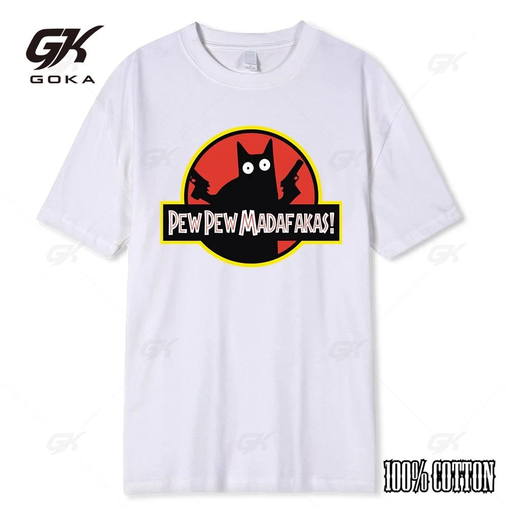 Pew Pew Madafakas Black Cat With Two Guns Male Tops Summer Loose TShirt Cotton New TShirt Hip Hop Tee Casual TShirts S