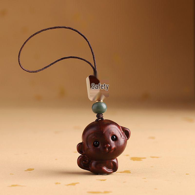 Sandalwood Zodiac Monkey Keychain Pendant: Retro Car Ornament for Men & Women