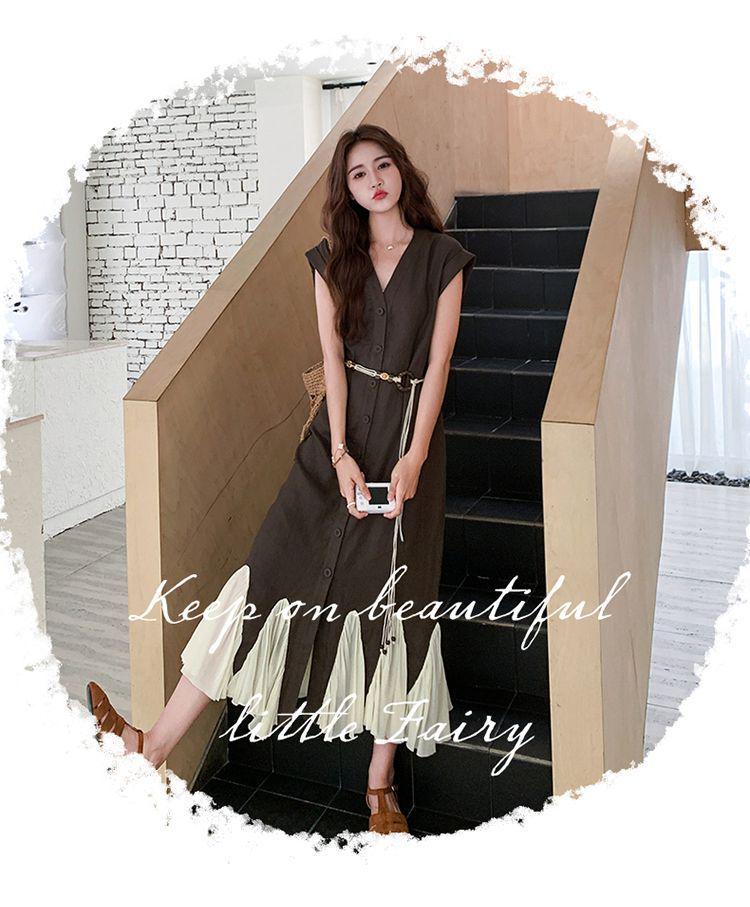 Women's French Retro Summer Patchwork Dress - Casual, Relaxed, Long Style, 2026
