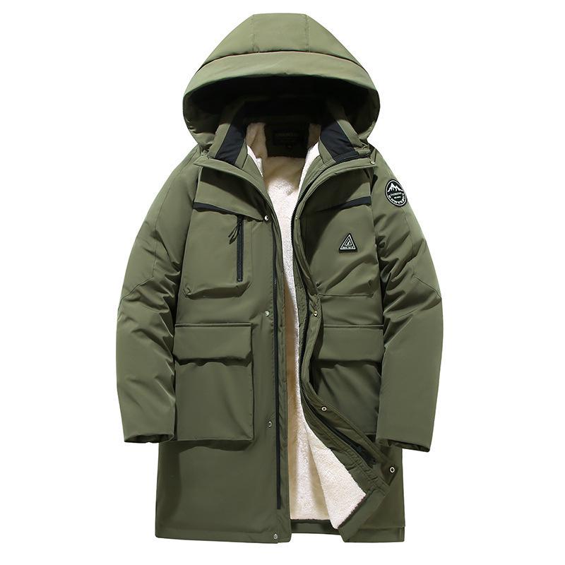 Men's Plus Size Hooded Winter Jacket - Thick, Plush, Water/Wind/Cold-Resistant, Mid-Length for Larger Sizes