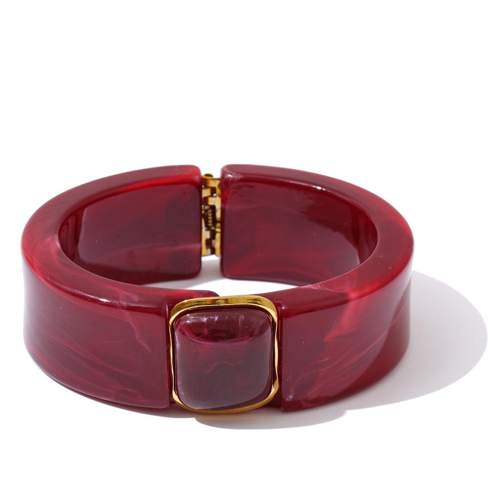 Yhpup 66mm Groen Roze Bruin Paars Acryl Dikke Armband Manchet voor Vrouwen Roestvrij Staal Nieuwkomers 2025 Polssieraad Cadeau