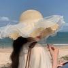 Women's Summer Lace Wide Brim Straw Hat Beach Sun Protection Woven Hat Full Face Coverage UV Protection Sun Hat