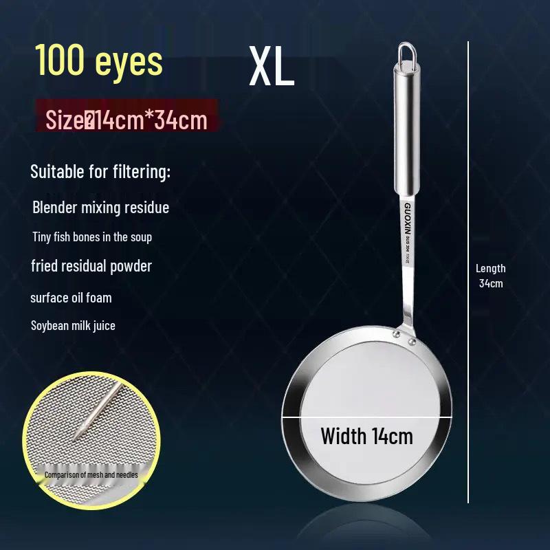 304 Stainless Steel Oil Separator Skimmer Spoon - 100 Mesh Colander and Sieve for Soy Milk and Flour