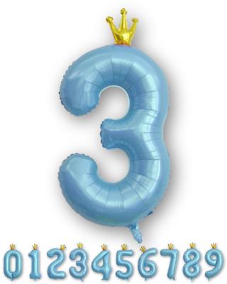 La Kissa Balloon Number Birthday Decoration 40-Inch Large Number Balloon with Straw 90cm Blue Crown Commemorative Day 3