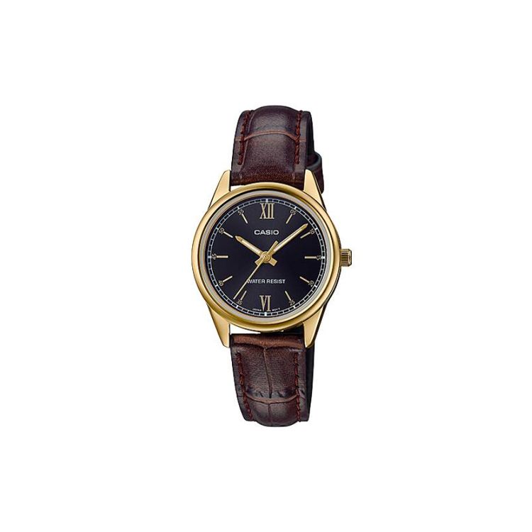 

Casio Fashionable 30M Waterproof Quartz Movement Leather Strap Watch Women watches Black LTP-V005GL-1B2 Black Dial