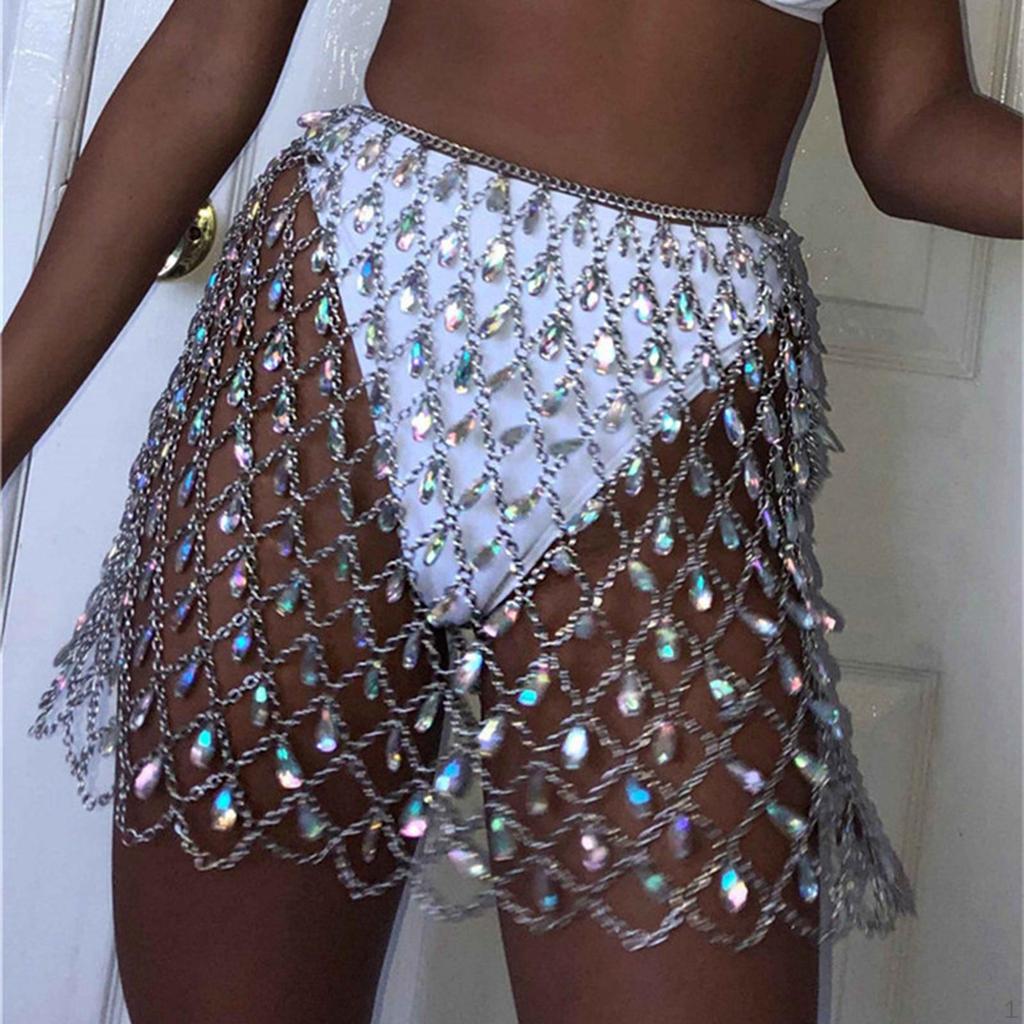 Hollow Mesh Short Rhinestone Body Chain Fashion Bikini Waist