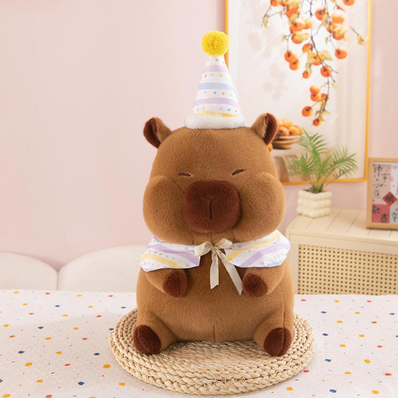 Capybara Birthday Hat Plush Toy Cute Stuffed Doll Cartoon Decoration Kids Gift