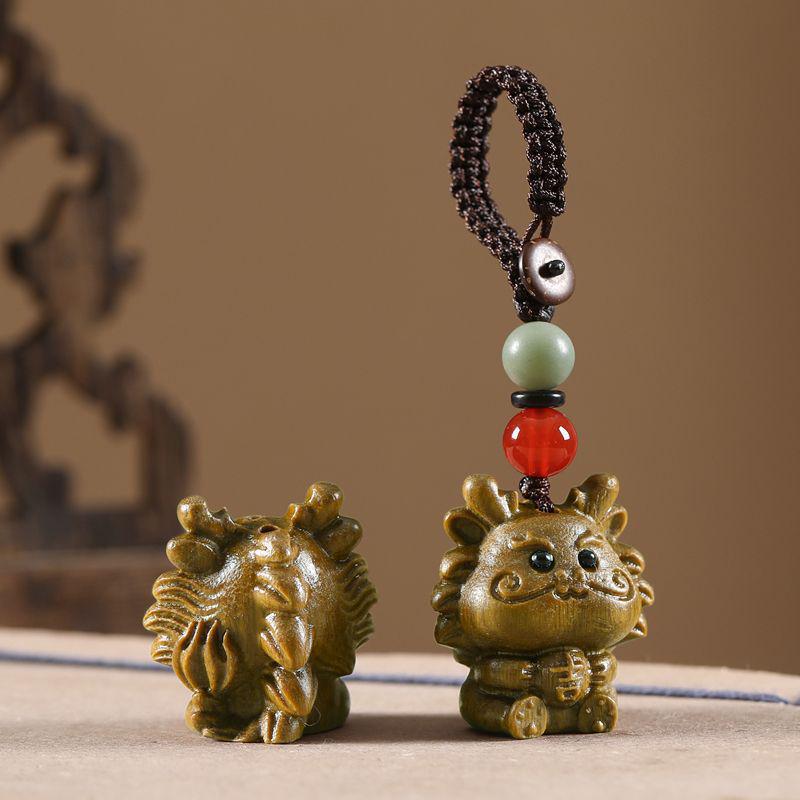 Auspicious Green Sandalwood Dragon Zodiac Cartoon Keychain & Universal Phone Lanyard