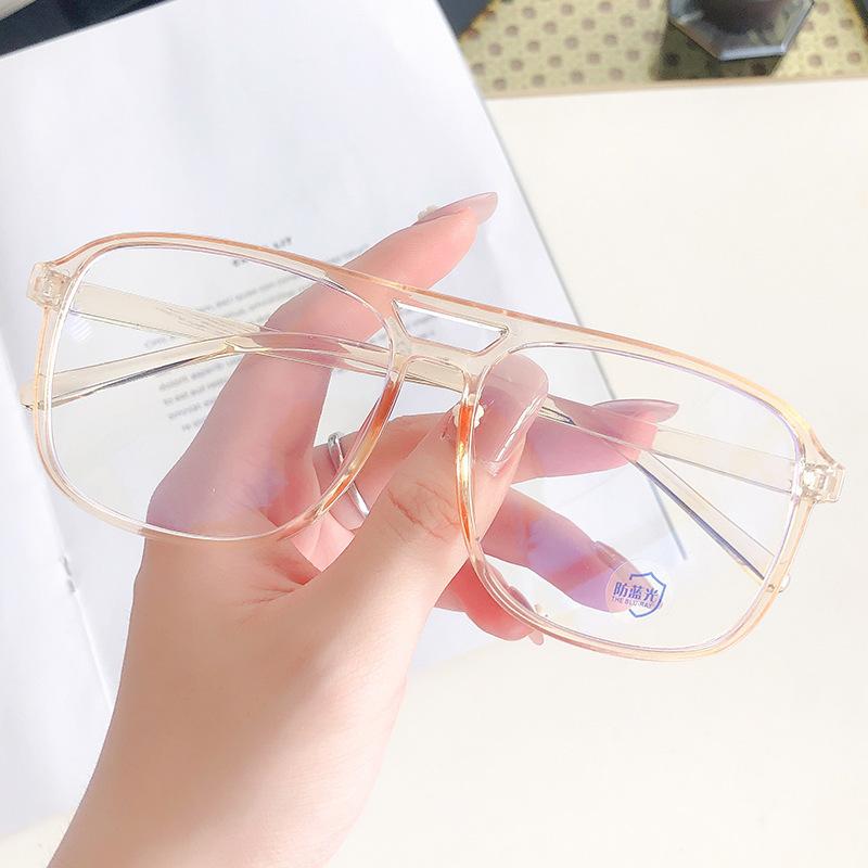 Anti-Blue Retro Glasses Pilot Double Beam Large Frame Fashion Glasses Frame Plain Street Shot Myopia Glasses