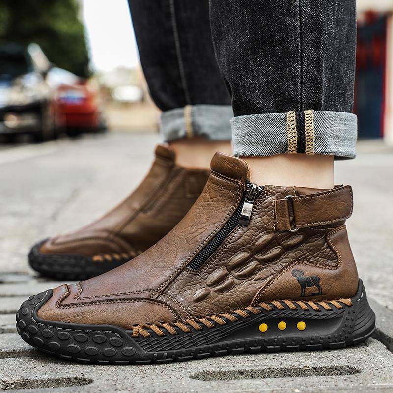 Classic Handmade Leather Boots for Men Fashion Outdoor Casual Ankle Boots Comfort Slip on Driving Shoes Men's Boots