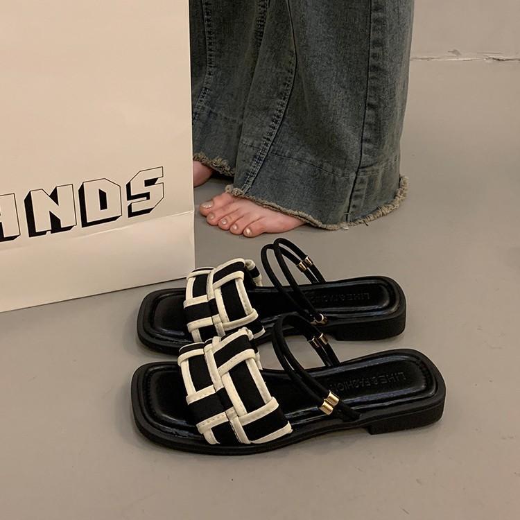 Flat two wear sandals female French fairy style summer fashion with skirt temperament wear versatile Roman cool slippers