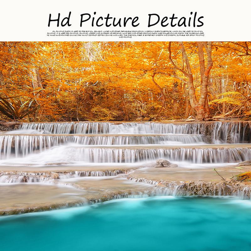 Zachody słońca Naturalne liście Wodospad Krajobraz Plakaty i druki Obraz na płótnie Skandynawski obraz ścienny do salonu