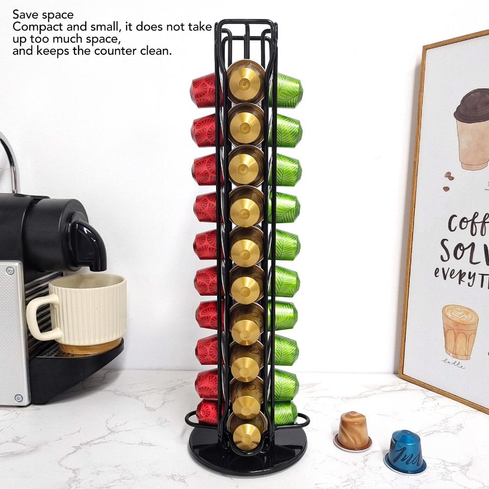 40 Capsule Capacity Capsule Coffee Pod Holder 360 Degree Rotating Black/Silver Coffee Pod Carousel Carousel Design Storage Rack