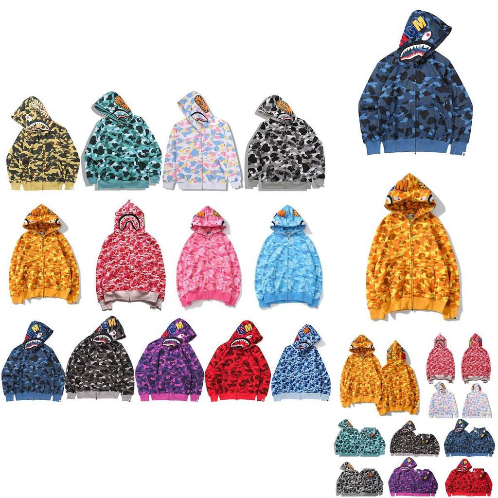 Lebendiger Camouflage Bape Hoodie mit Hai-Print Warmer Streetwear für Herren Damen