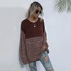 Women's Crew Neck Sweater, Color-Block, Loose Fit for Fall and Winter